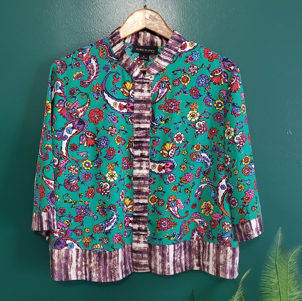Paisley Pattern Button Down Blouse XL